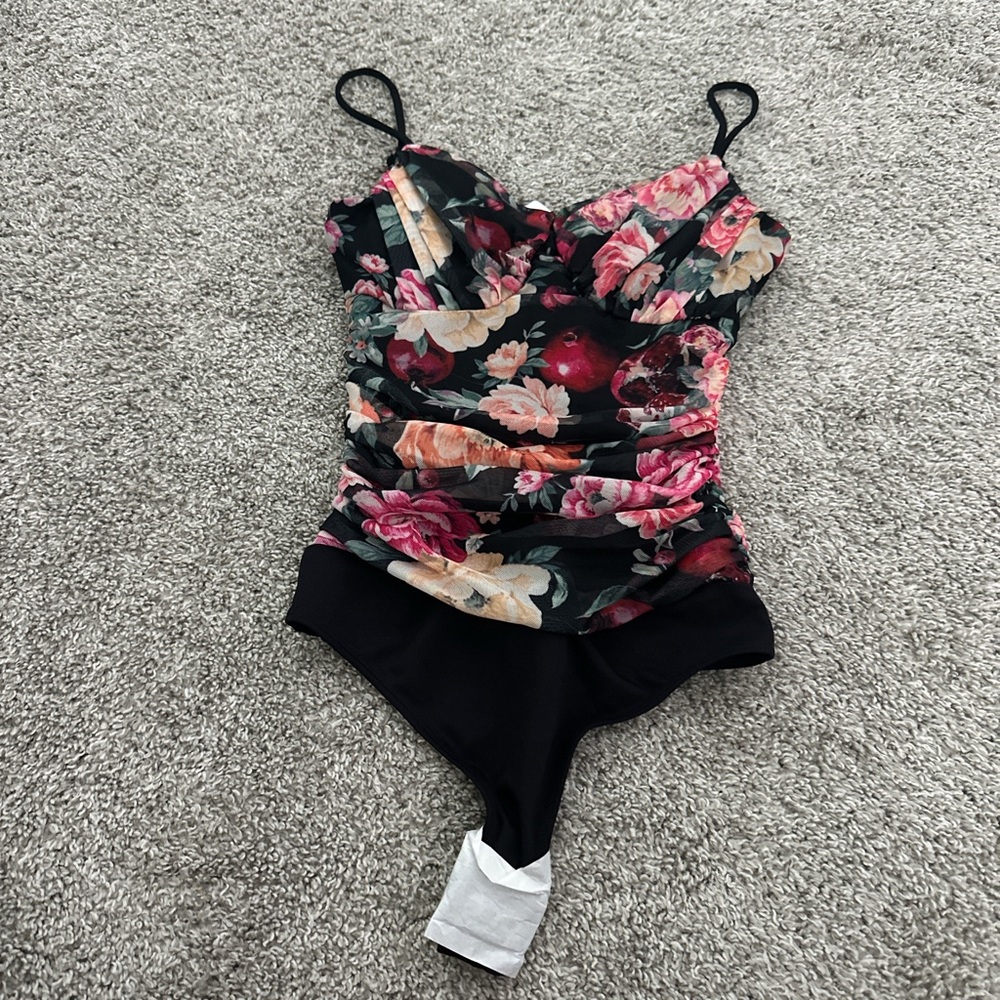 Express Floral Ruched Tank Top Bodysuit